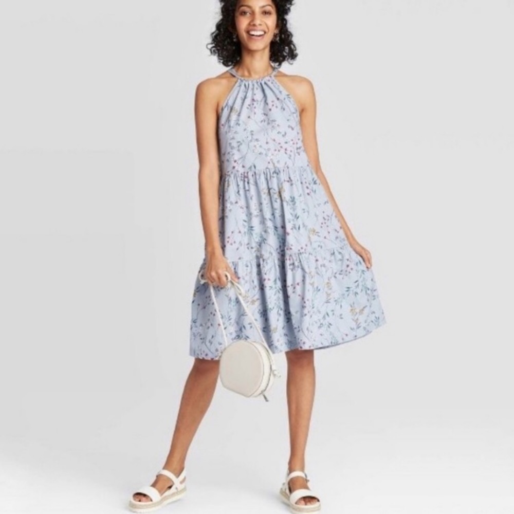 A New Day Blue Floral Halter Dress Size Xs